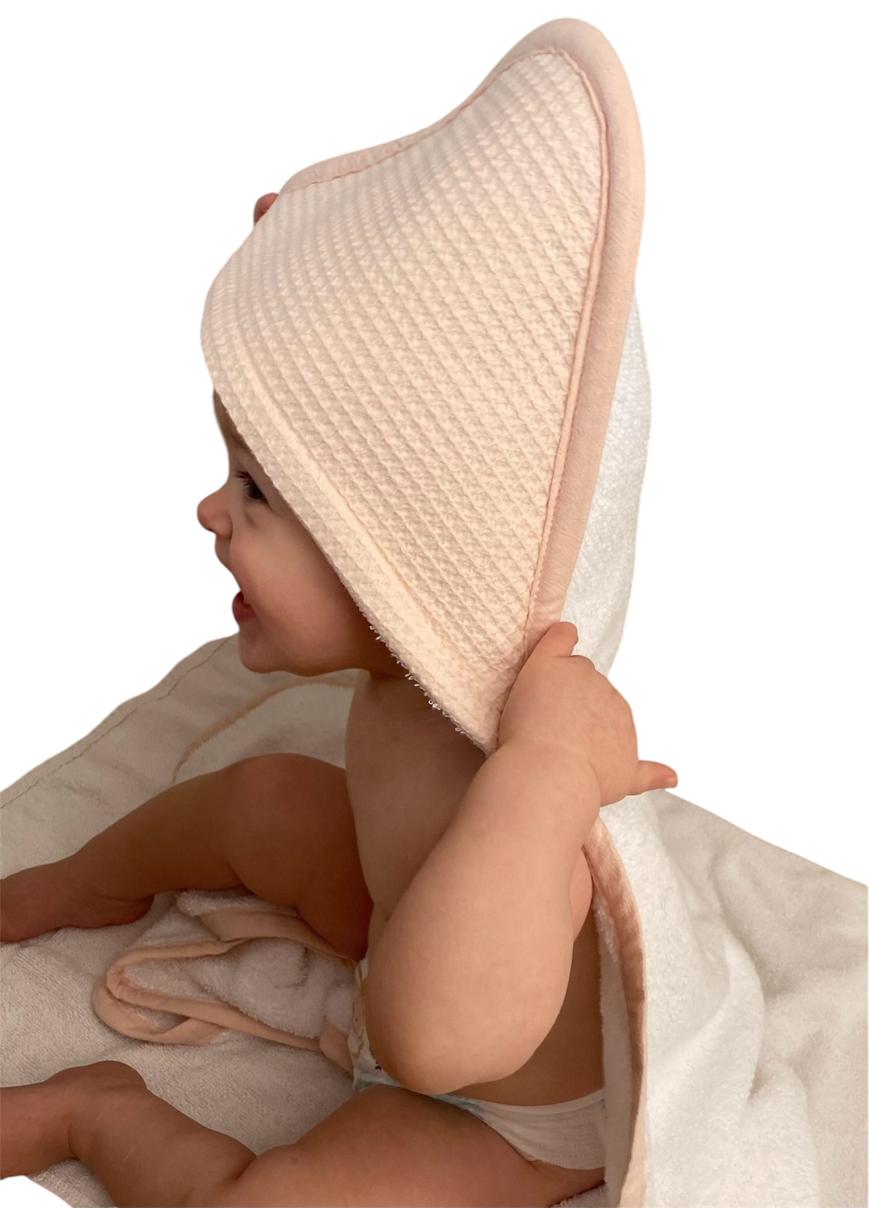 Toalla con capucha bebé Waffle Pink